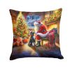 Portuguese Water Dog and Santa Claus Throw Pillow Machine Washable, Indoor Outdoor Decorative Pillow for Couch, Bed or Patio, 14Hx14W