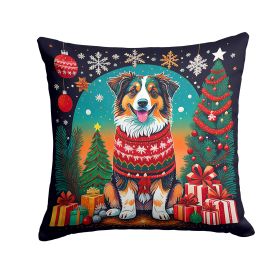 Australian Shepherd Christmas Throw Pillow Machine Washable, Indoor Outdoor Decorative Pillow for Couch, Bed or Patio, 14Hx14W