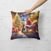Portuguese Water Dog and Santa Claus Throw Pillow Machine Washable, Indoor Outdoor Decorative Pillow for Couch, Bed or Patio, 18Hx18W