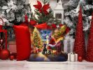 Portuguese Water Dog and Santa Claus Throw Pillow Machine Washable, Indoor Outdoor Decorative Pillow for Couch, Bed or Patio, 14Hx14W
