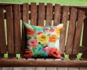 Ranunculus in Watercolor Throw Pillow Machine Washable, Indoor Outdoor Decorative Pillow for Couch, Bed or Patio, 14Hx14W