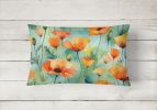NEW State Watercolor Flowers Throw Pillow Throw Pillow for Indoor Couch Bed Outdoor Patio Washable, California California Poppies 1629,12Hx16W