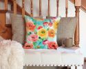 Ranunculus in Watercolor Throw Pillow Machine Washable, Indoor Outdoor Decorative Pillow for Couch, Bed or Patio, 14Hx14W