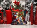 American Eskimo and Santa Claus Throw Pillow Machine Washable, Indoor Outdoor Decorative Pillow for Couch, Bed or Patio, 14Hx14W