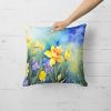 Daffodils in Watercolor Throw Pillow Machine Washable, Indoor Outdoor Decorative Pillow for Couch, Bed or Patio, 18Hx18W