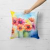 Gerbera Daisies in Watercolor Throw Pillow Machine Washable, Indoor Outdoor Decorative Pillow for Couch, Bed or Patio, 18Hx18W